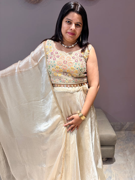 Cream Tissue Silk Choli with Beads Handwork – Festive & Party Wear