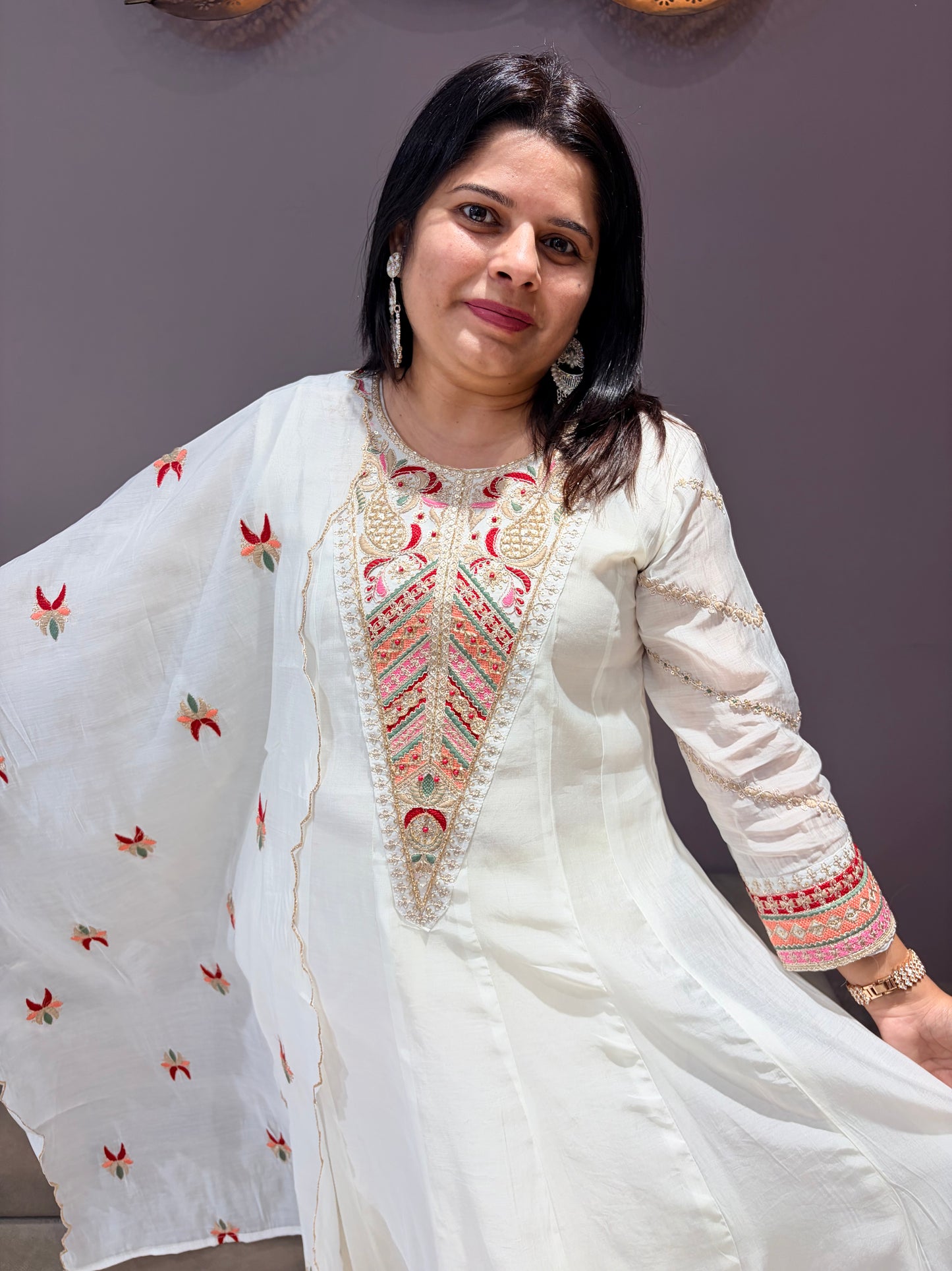 Off White Pure Mul Cotton Premium Anarkali Suit