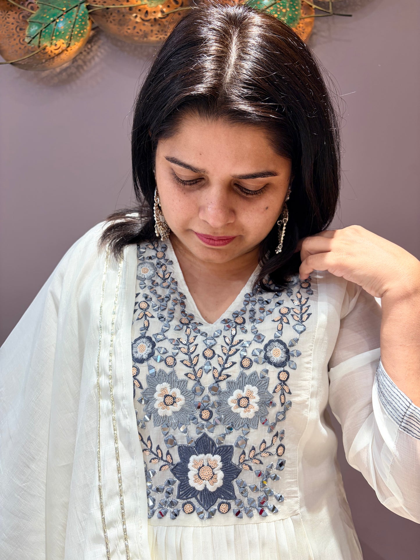 Pure White Mul Cotton Designer Suit