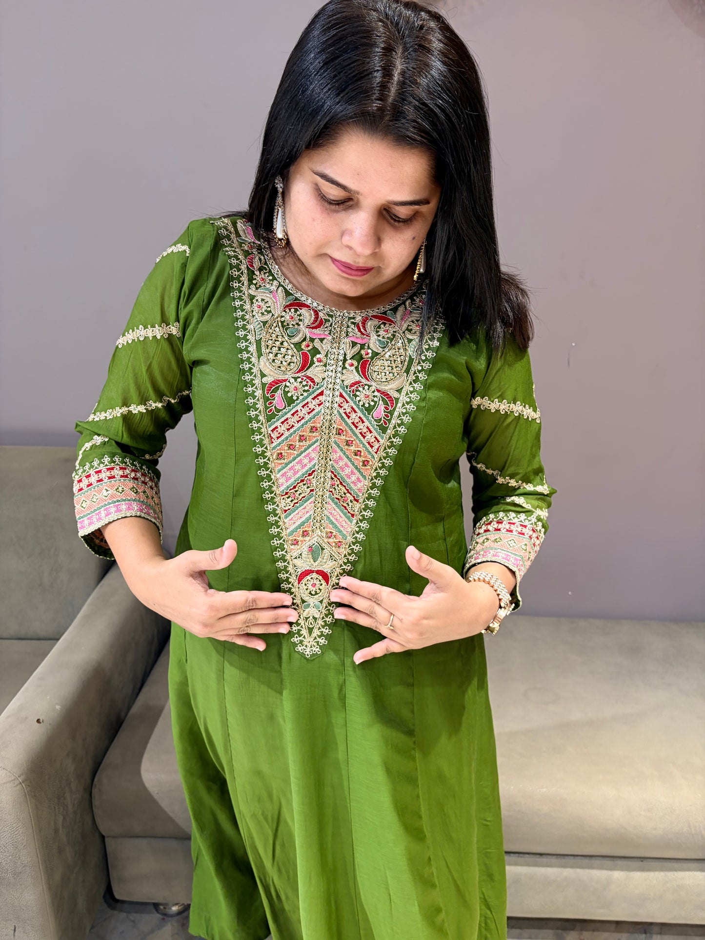 Mehndi Green Pure Mul Cotton Premium Anarkali Suit