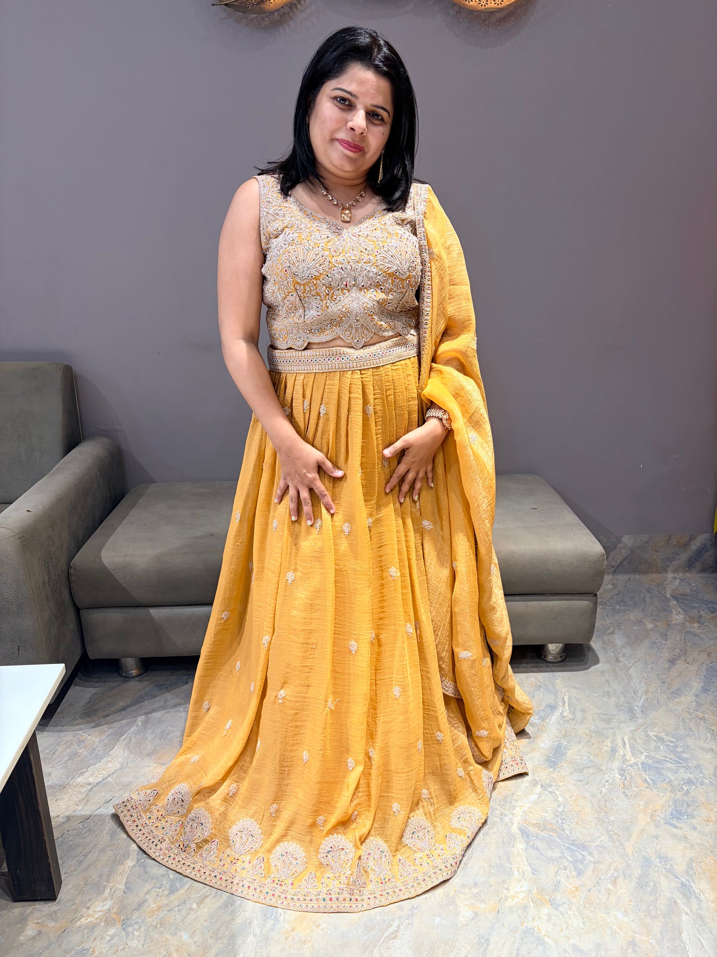 Yellow Pestal Designer Work Choli