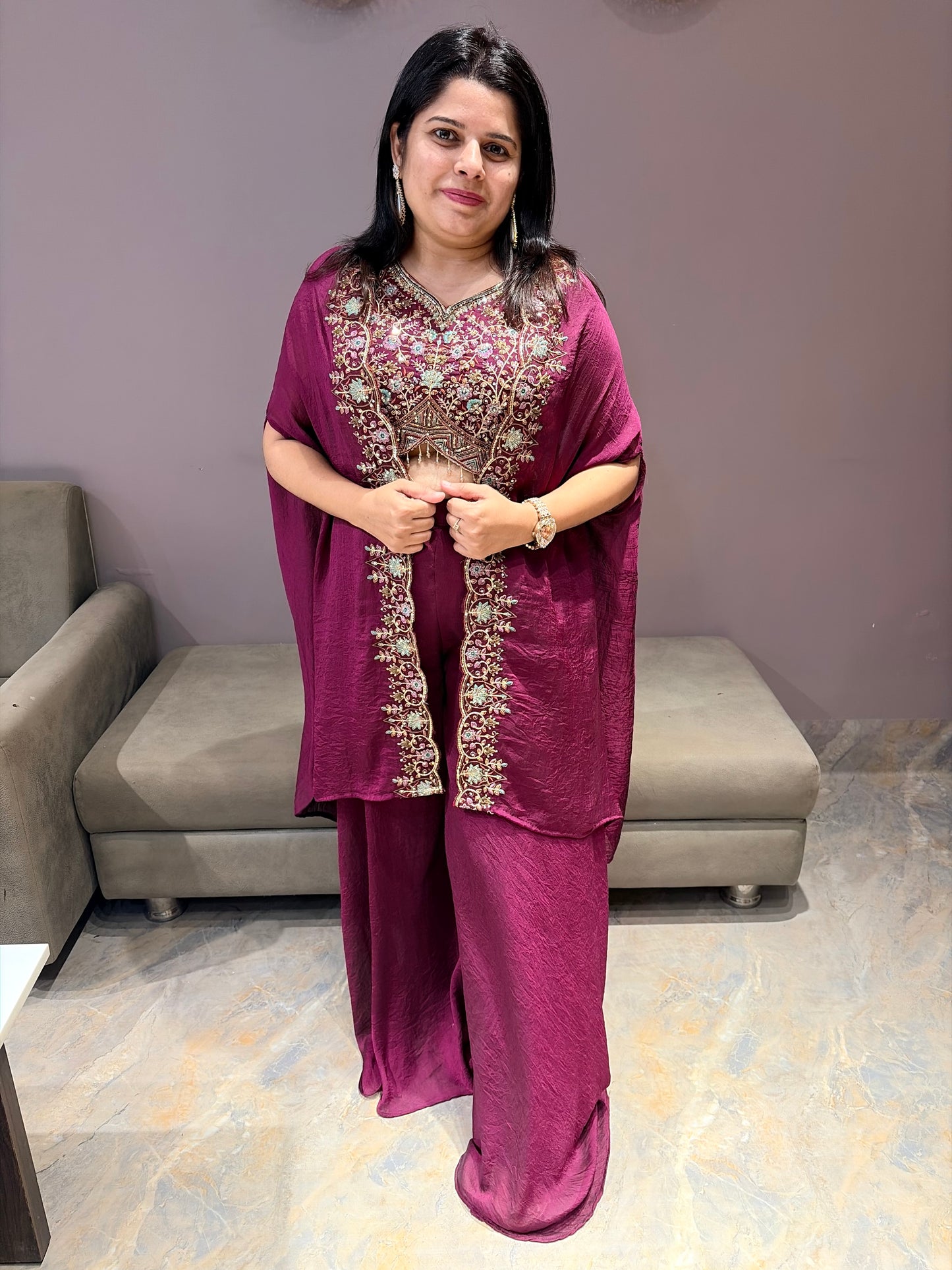 Wine Color Elegant Indo Western With Plazo and Shrug