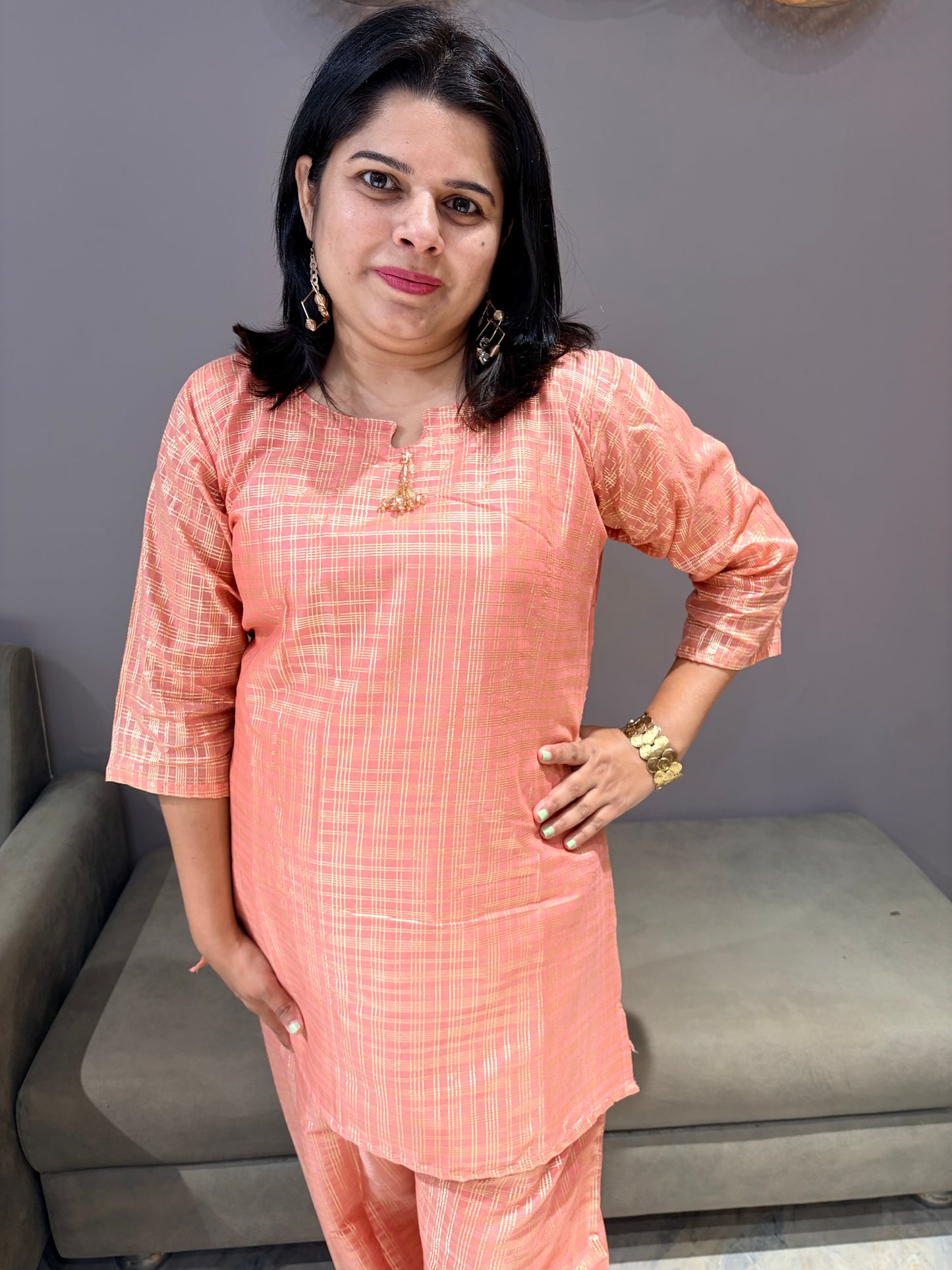 Peach Color Pure Banarasi Silk Cor set