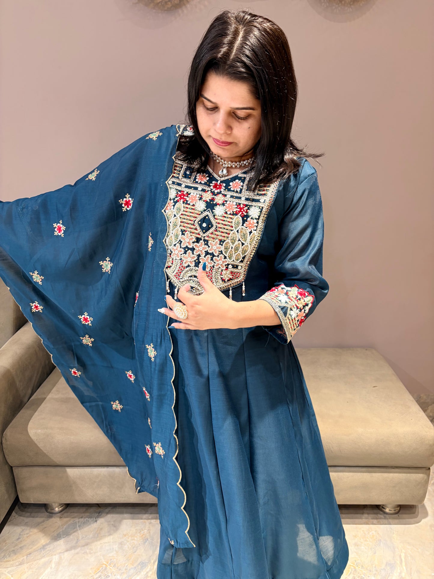 Pure Mul Peacock Blue Designer Suit