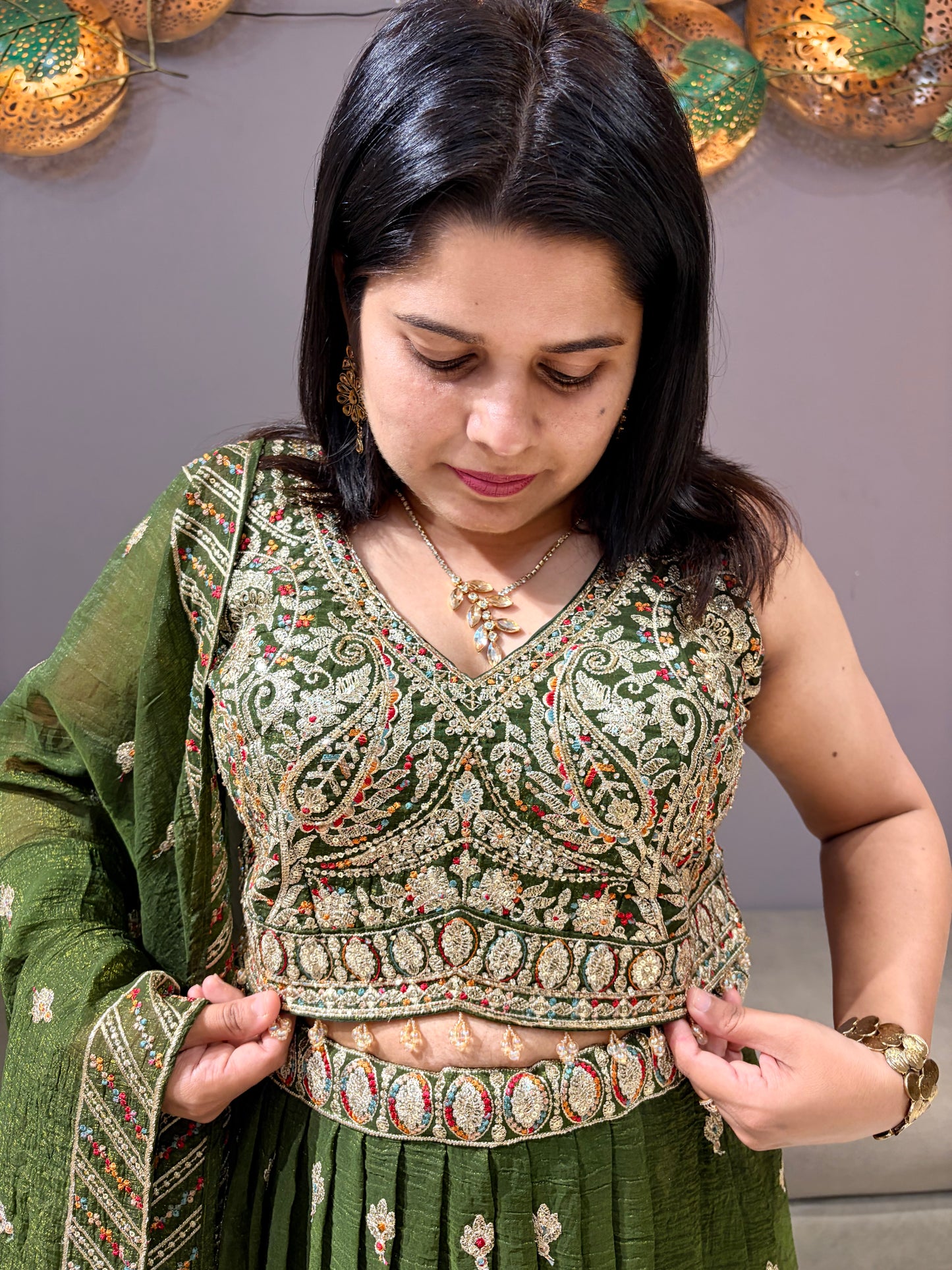 Mehndi Green Heavy Lehenga Choli