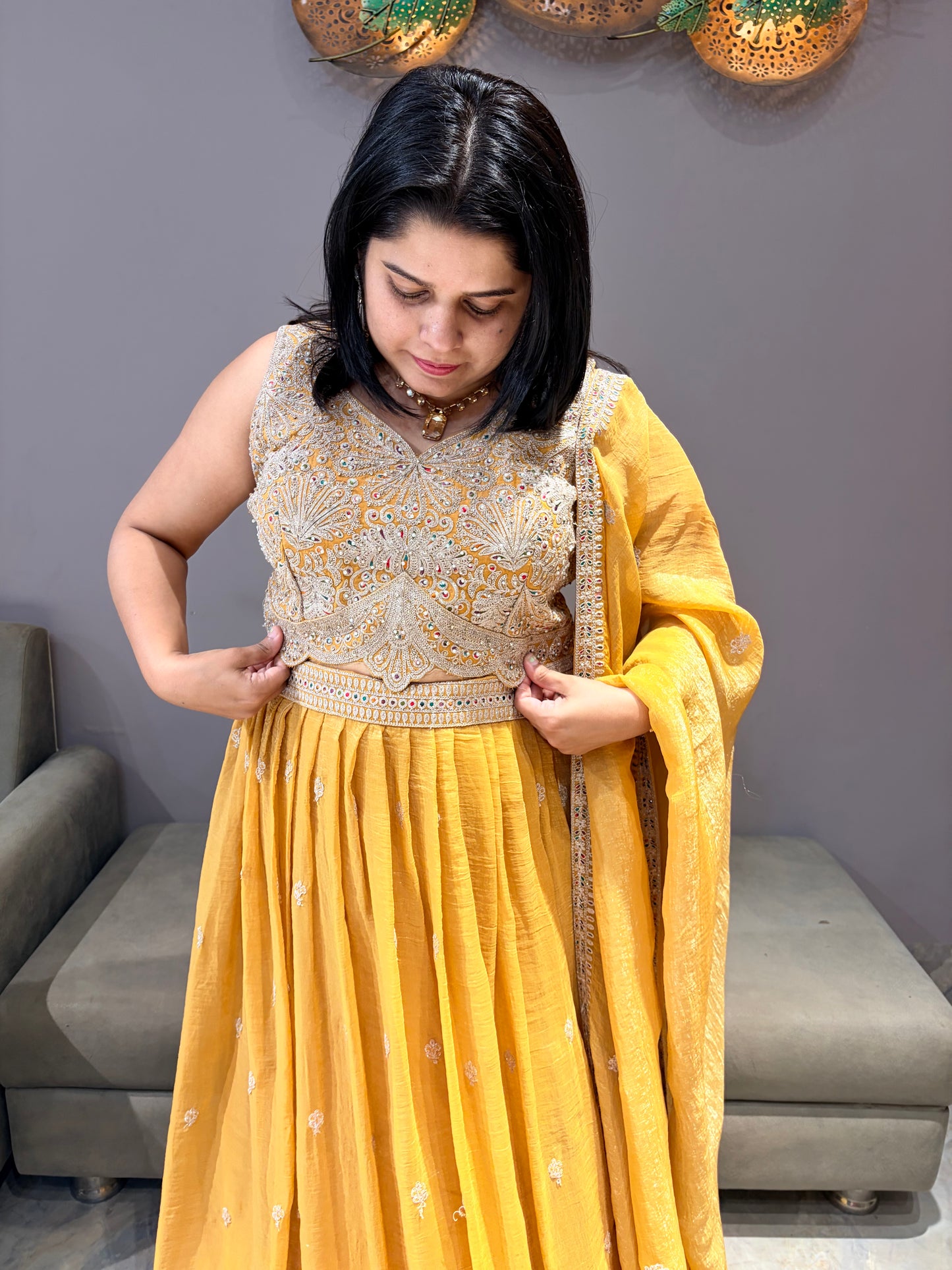Yellow Pestal Designer Work Choli