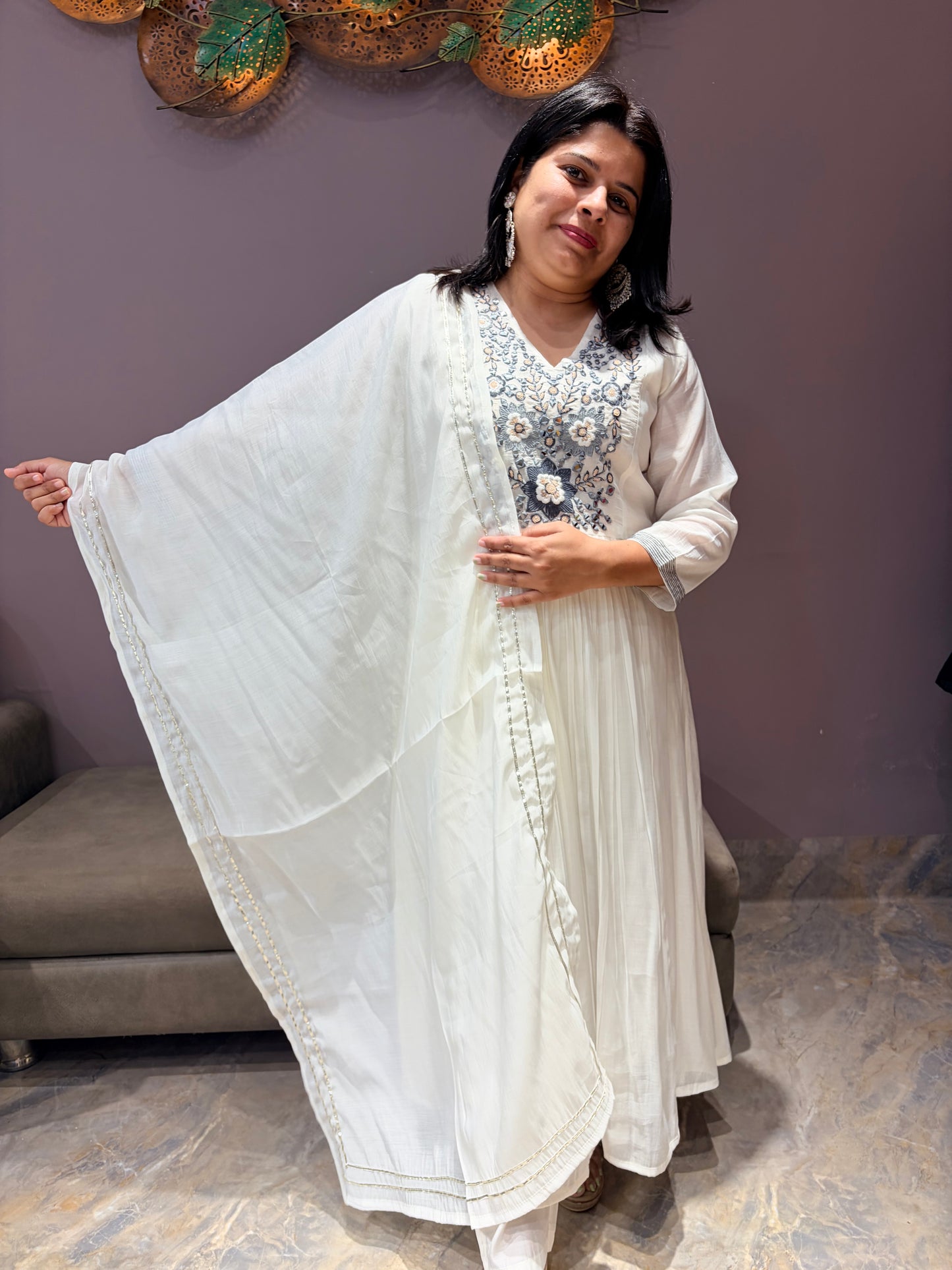 Pure White Mul Cotton Designer Suit
