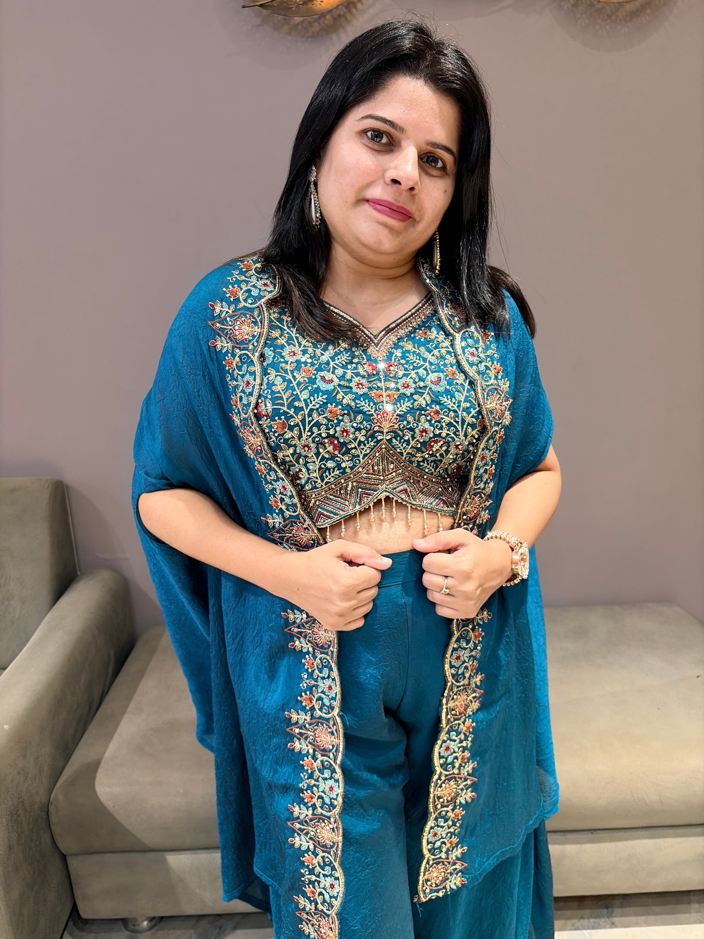 Royal Blue Elegant Indo Western Plazo Style With Shrug