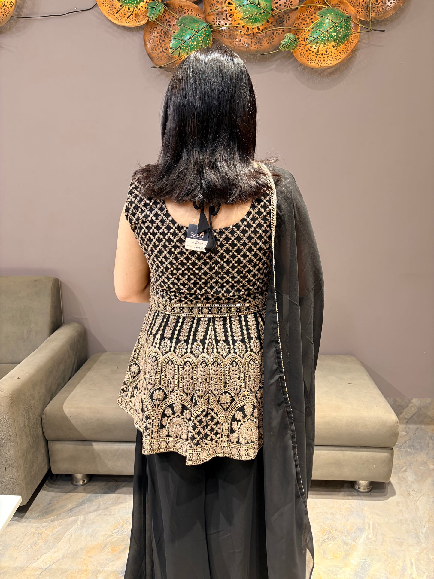 Designer Matt Finish Sequence Work 3 pc Front Open Indo Western