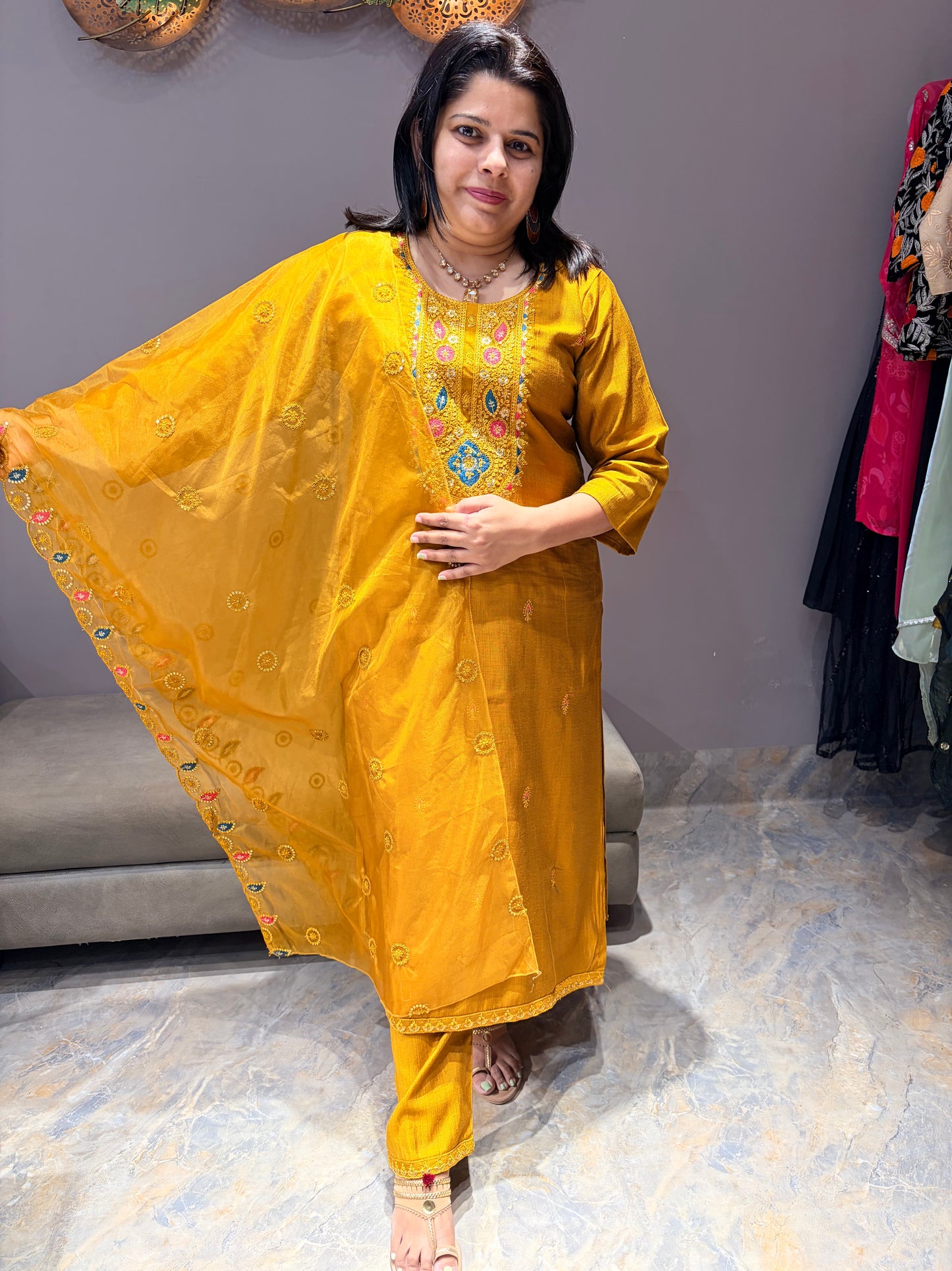 Yellow Gold Vatican Silk Designer Suit