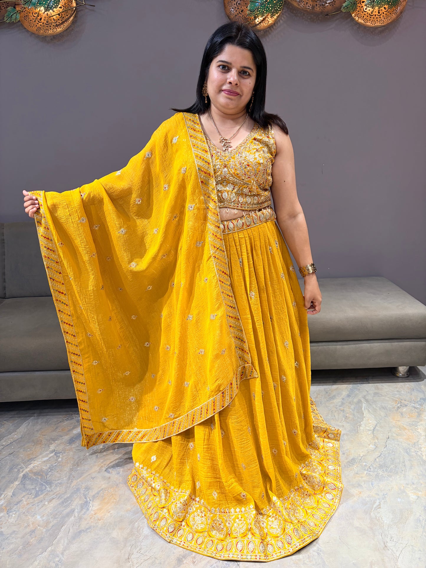Haldi yellow heavy Lehenga choli