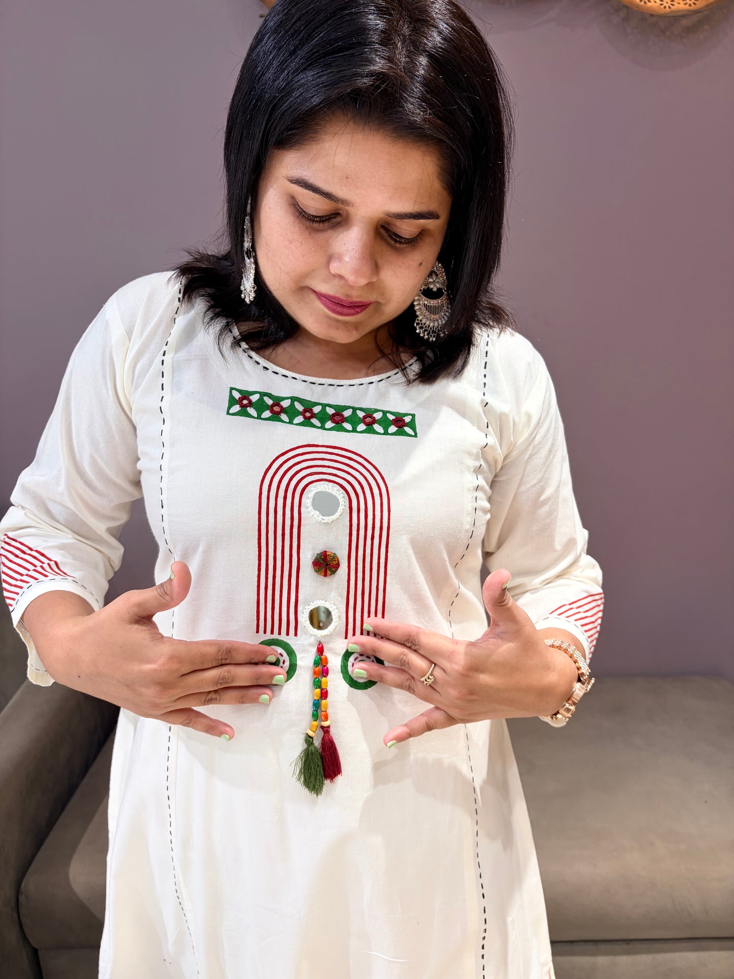 Pure Jaipuri Cotton Premium Aline Cotton White and Red Suit