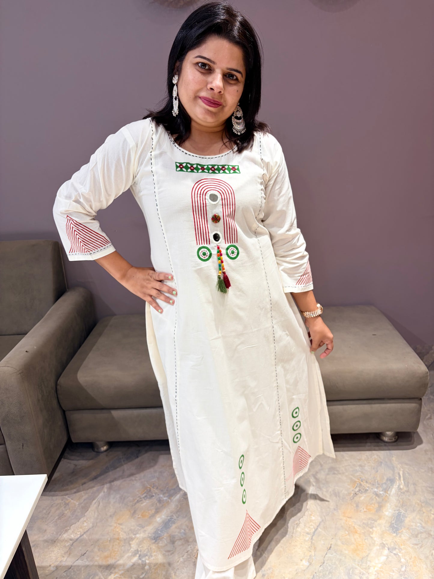 Pure Jaipuri Cotton Premium Aline Cotton White and Red Suit