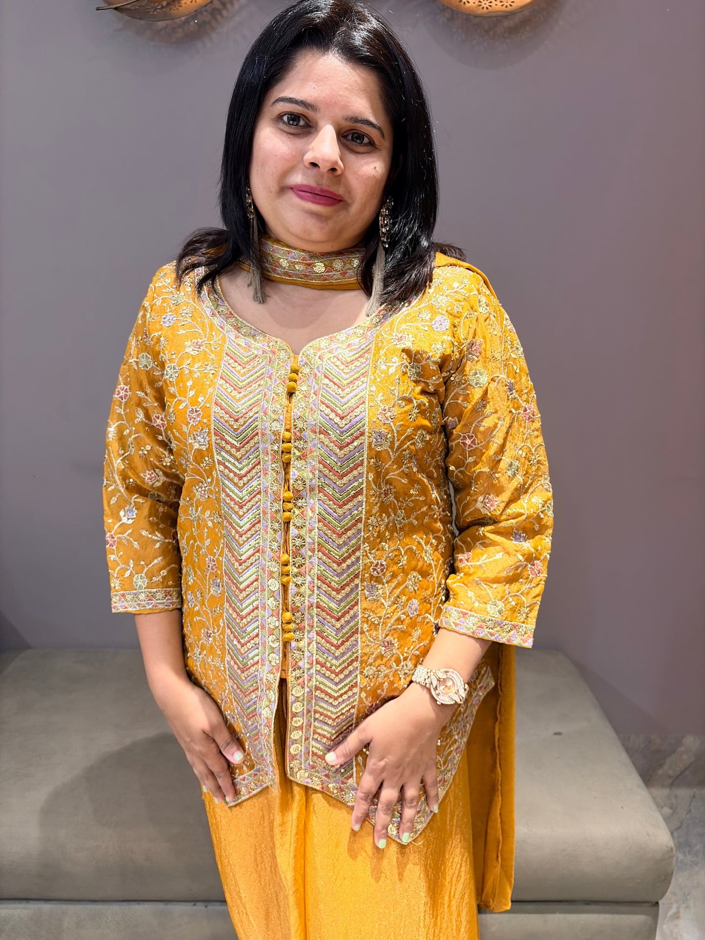 Yellow Color Blazer Cut Designer Indo Western