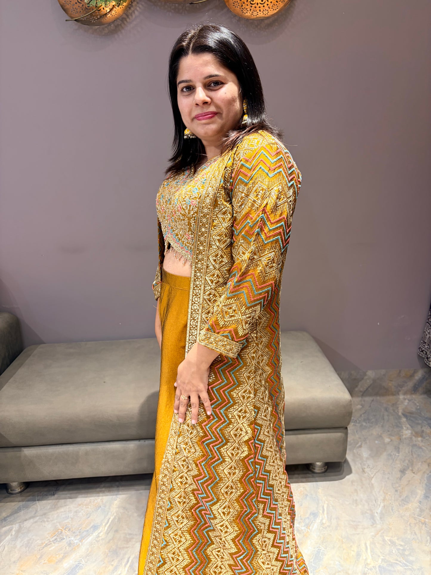 Yellow Gold Long Jacket Indo-Western