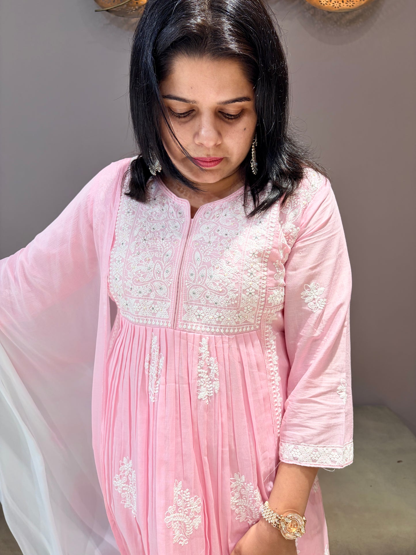 Pure Mul Pink Lukhnowi Designer Suit