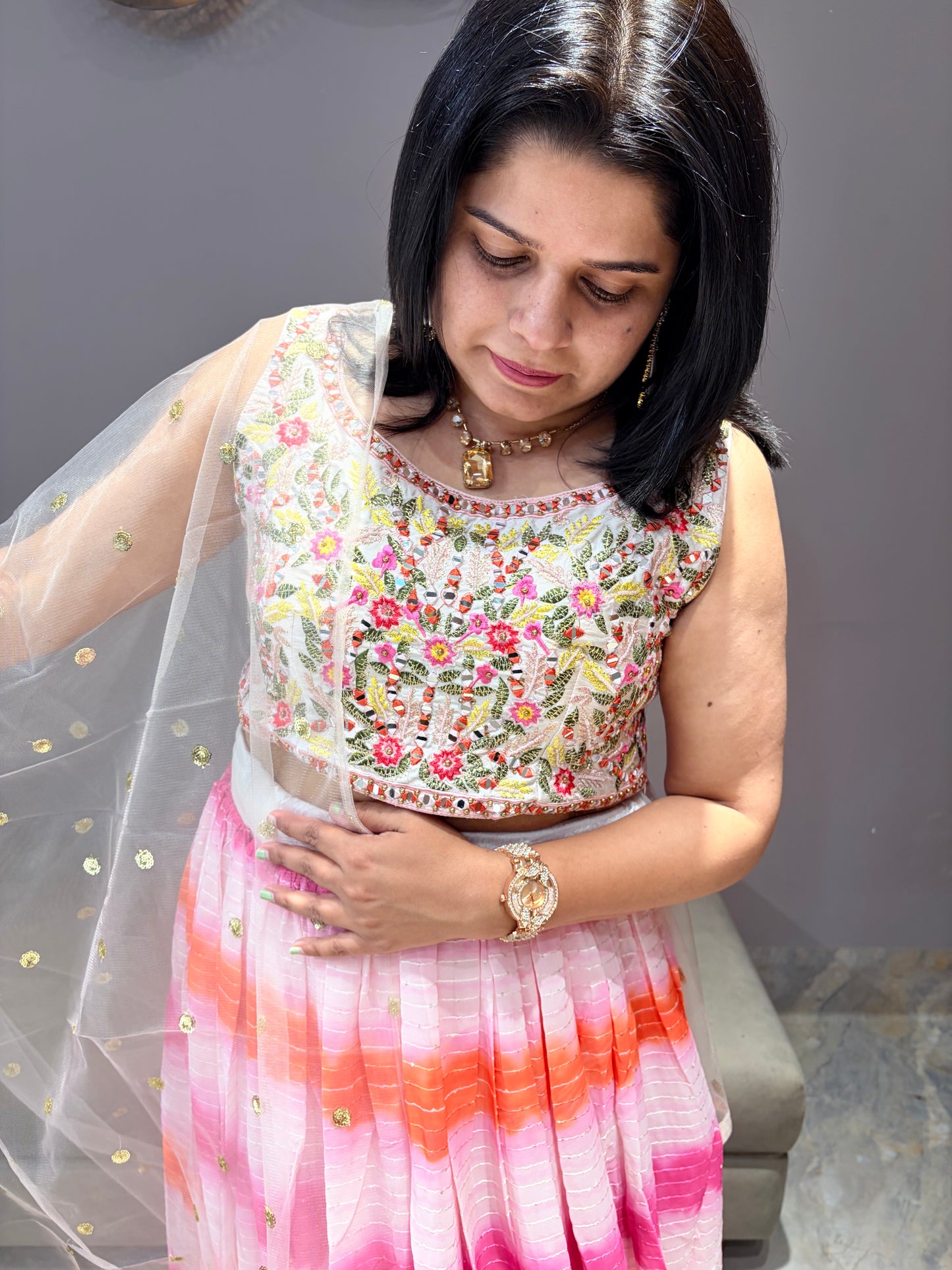 Pink Tye N Dye Designer Choli