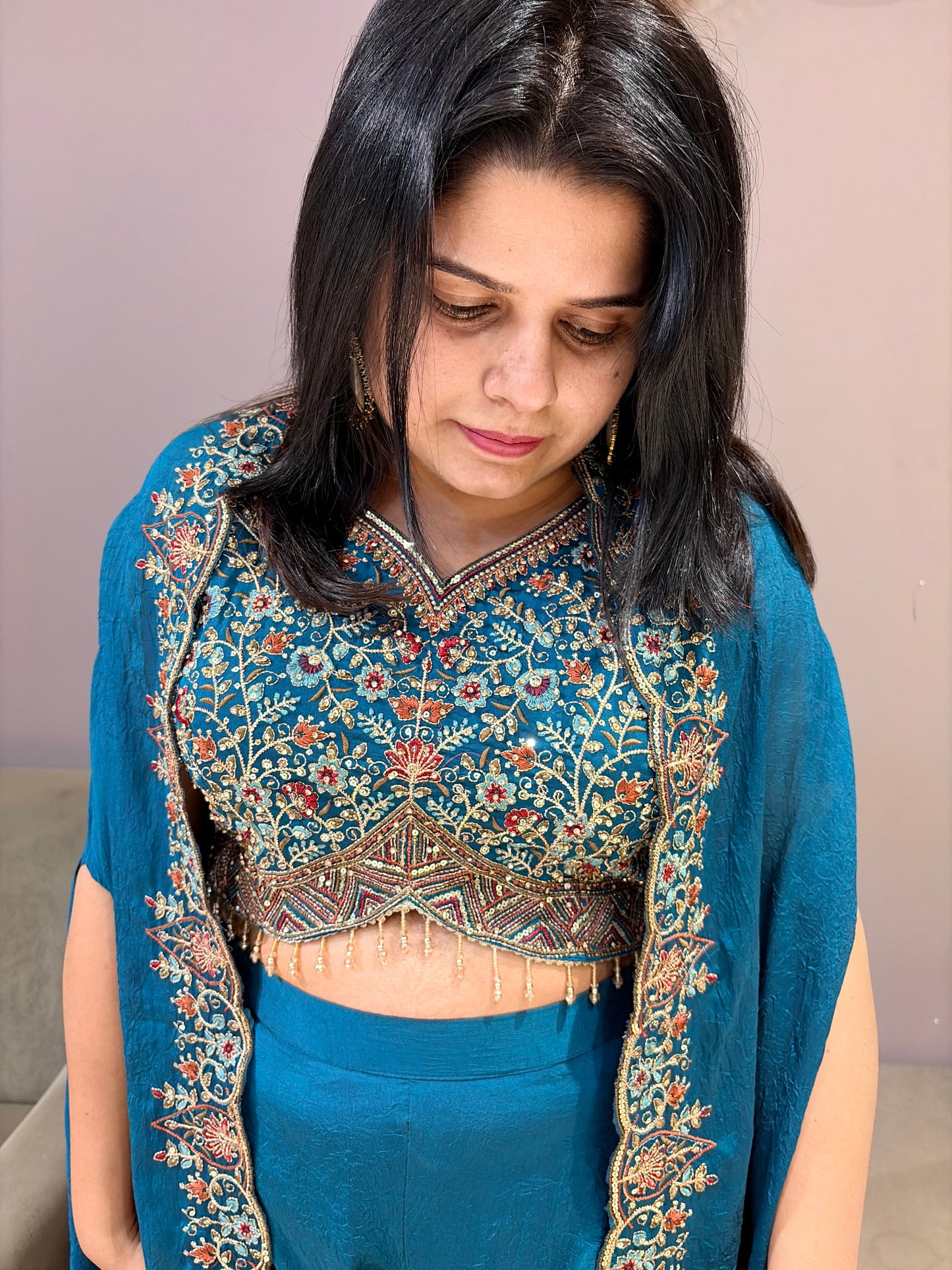Royal Blue Elegant Indo Western Plazo Style With Shrug