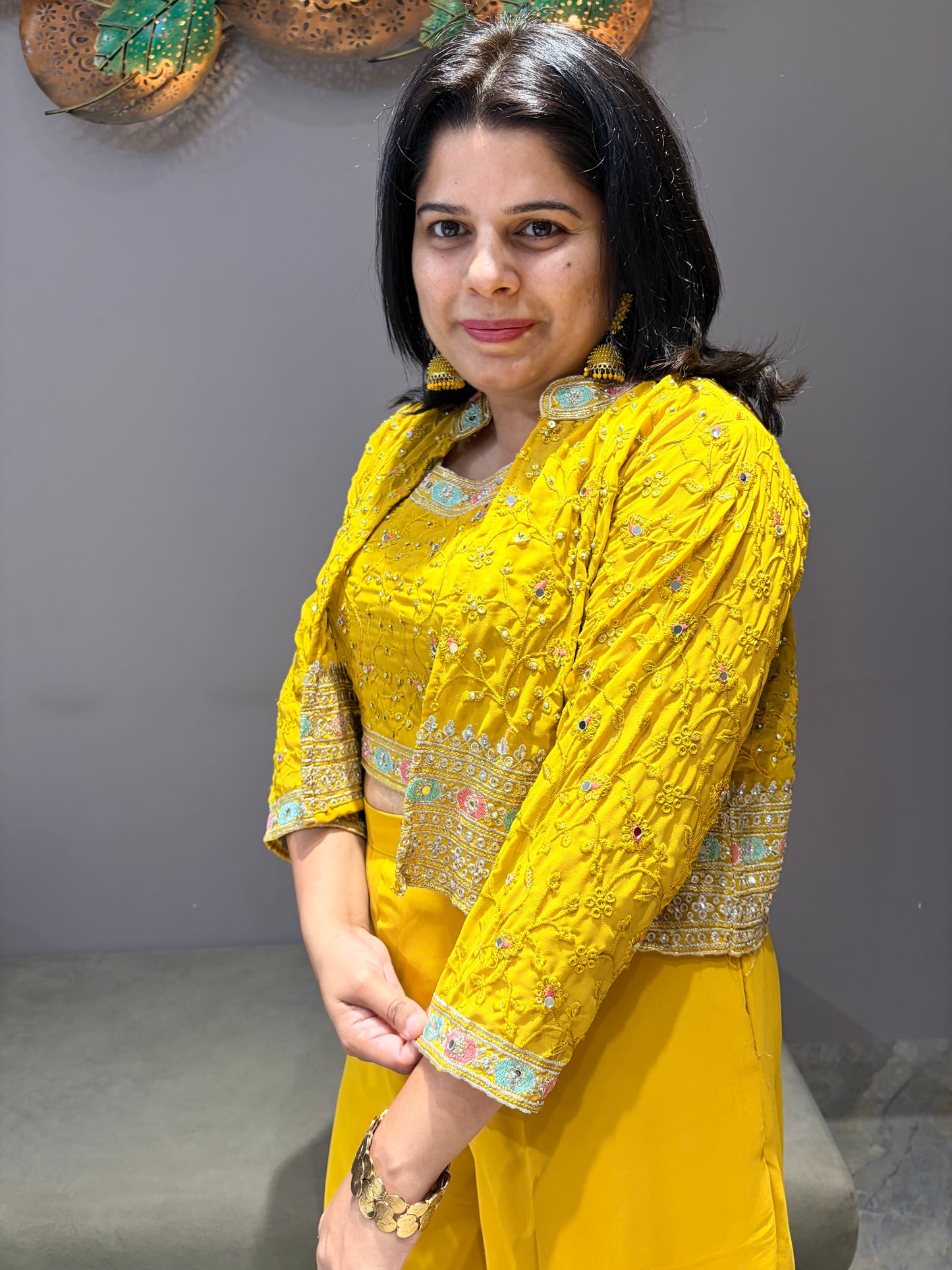 Yellow Color Short Jacket Indo western