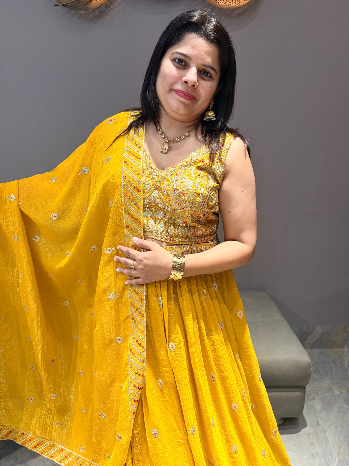 Sun Yellow Heavy Silk Choli