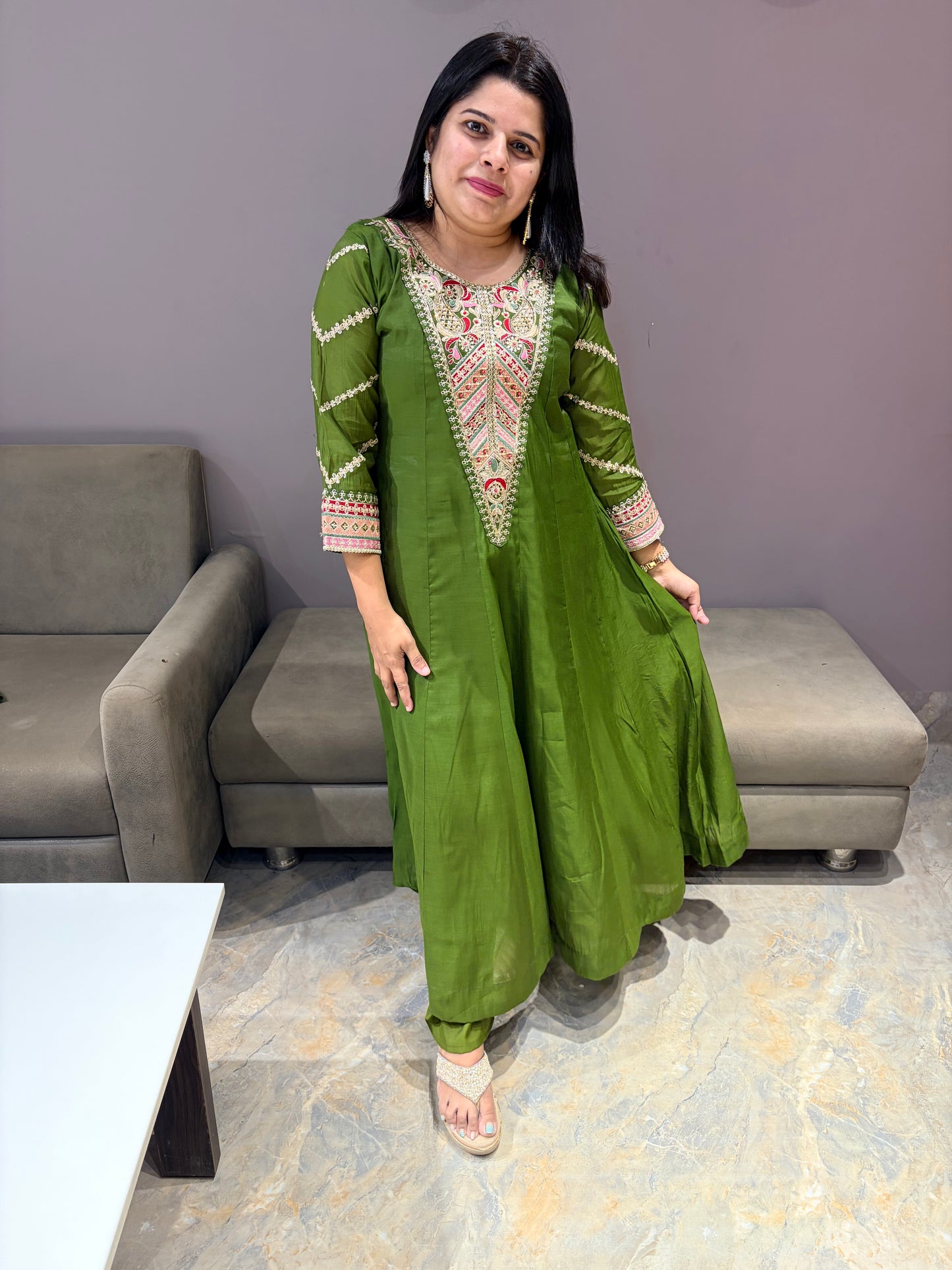 Mehndi Green Pure Mul Cotton Premium Anarkali Suit
