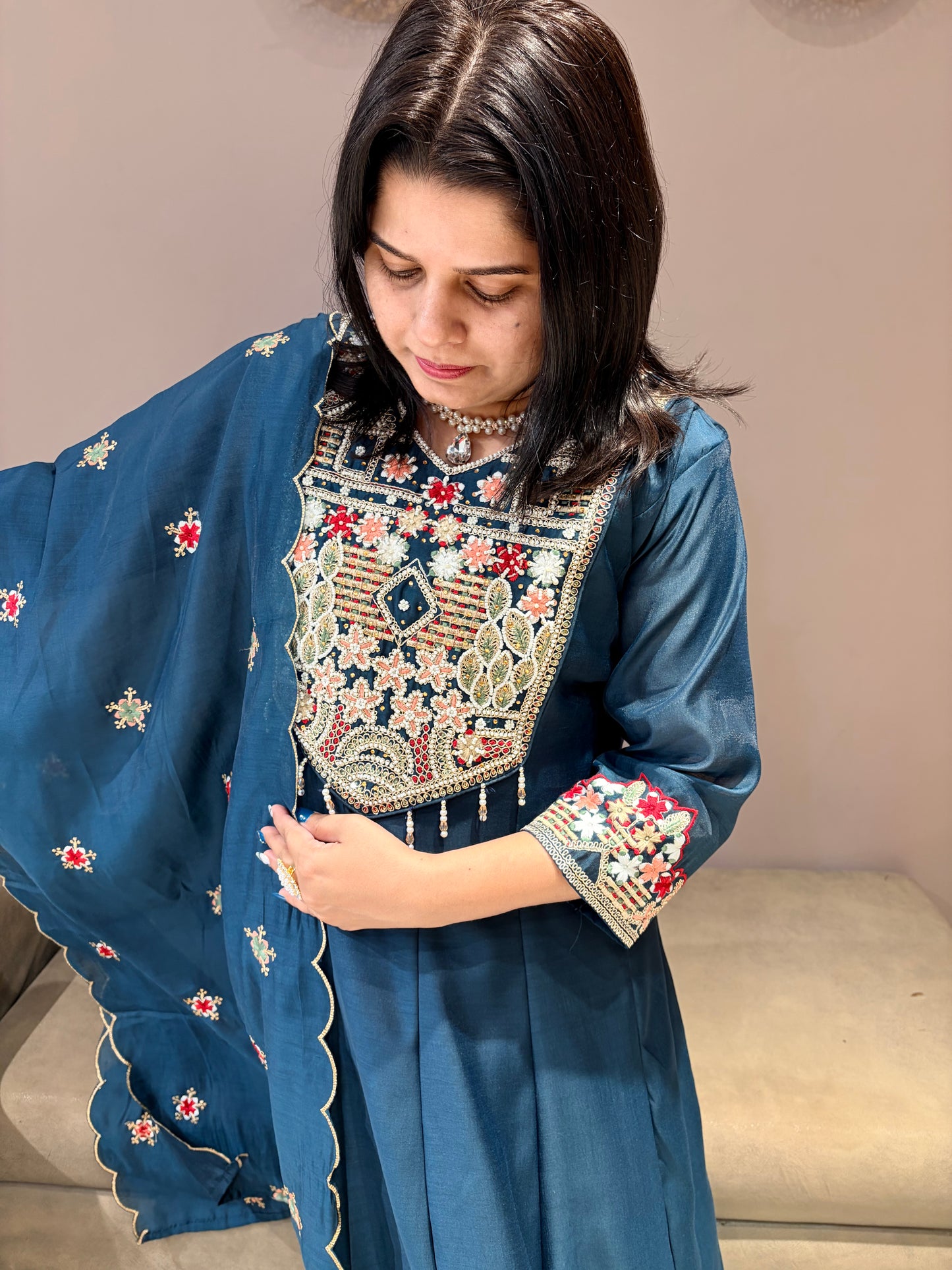 Pure Mul Peacock Blue Designer Suit