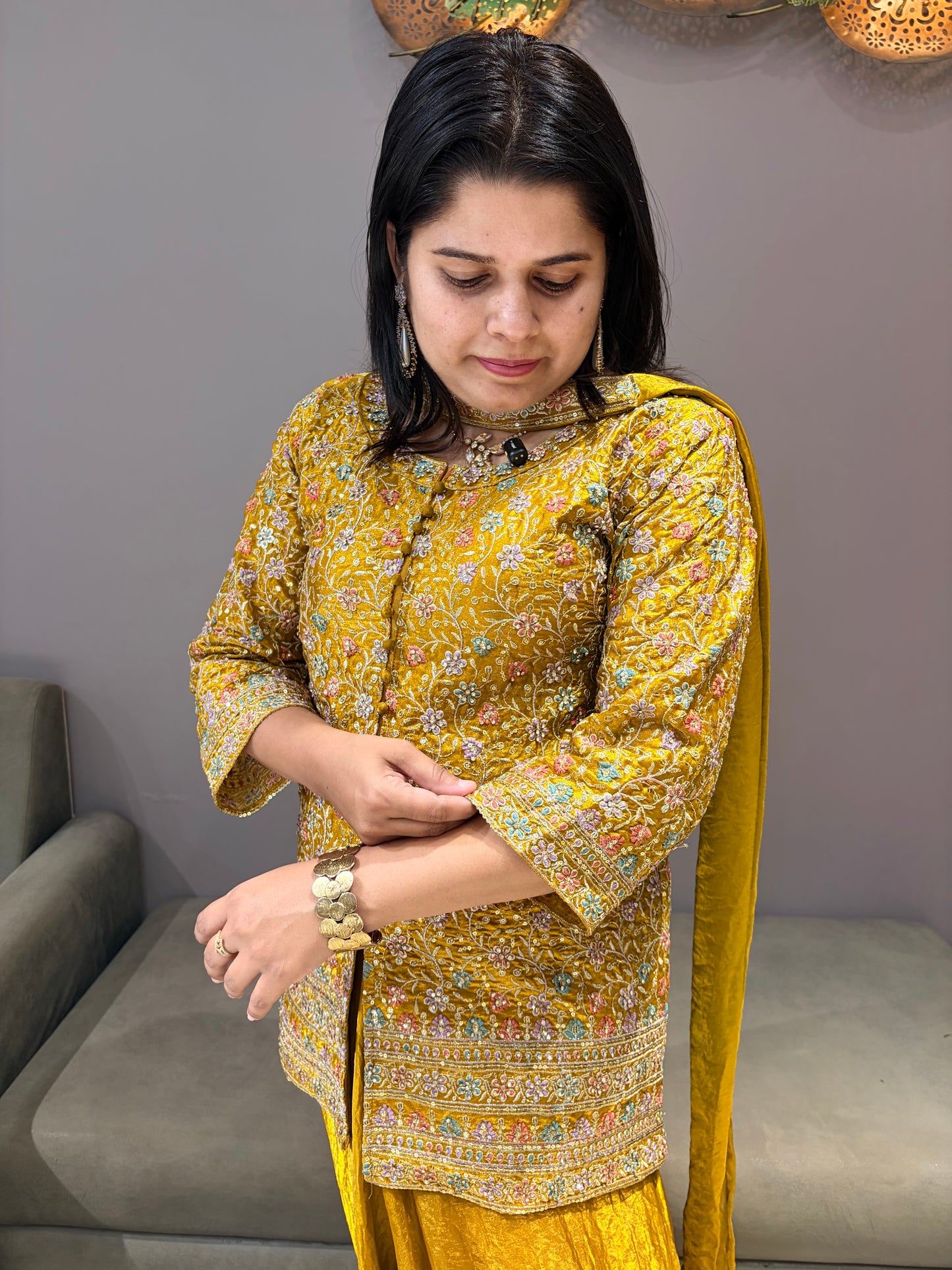 Yellow gold blazer style plazo set
