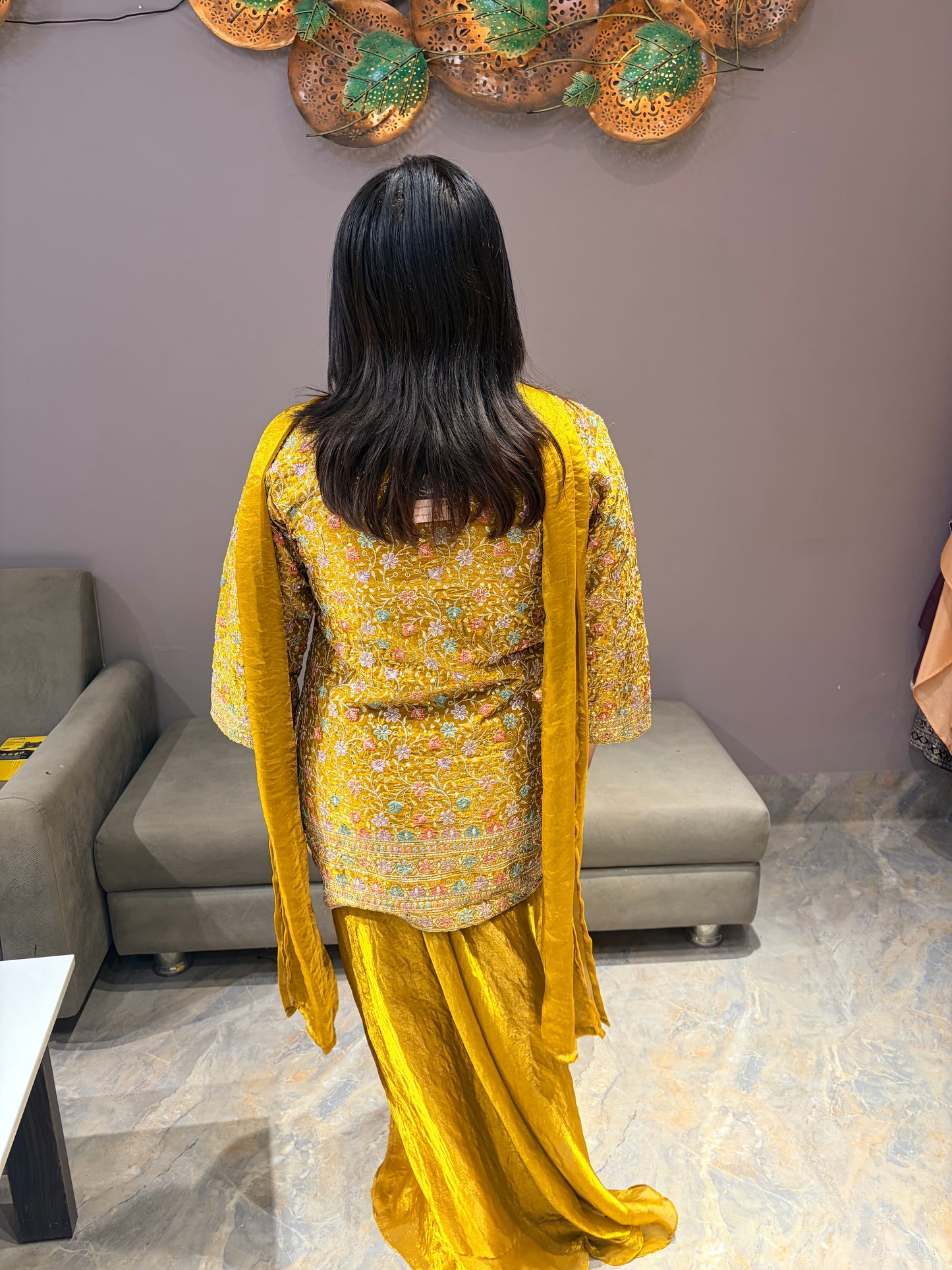Yellow gold blazer style plazo set