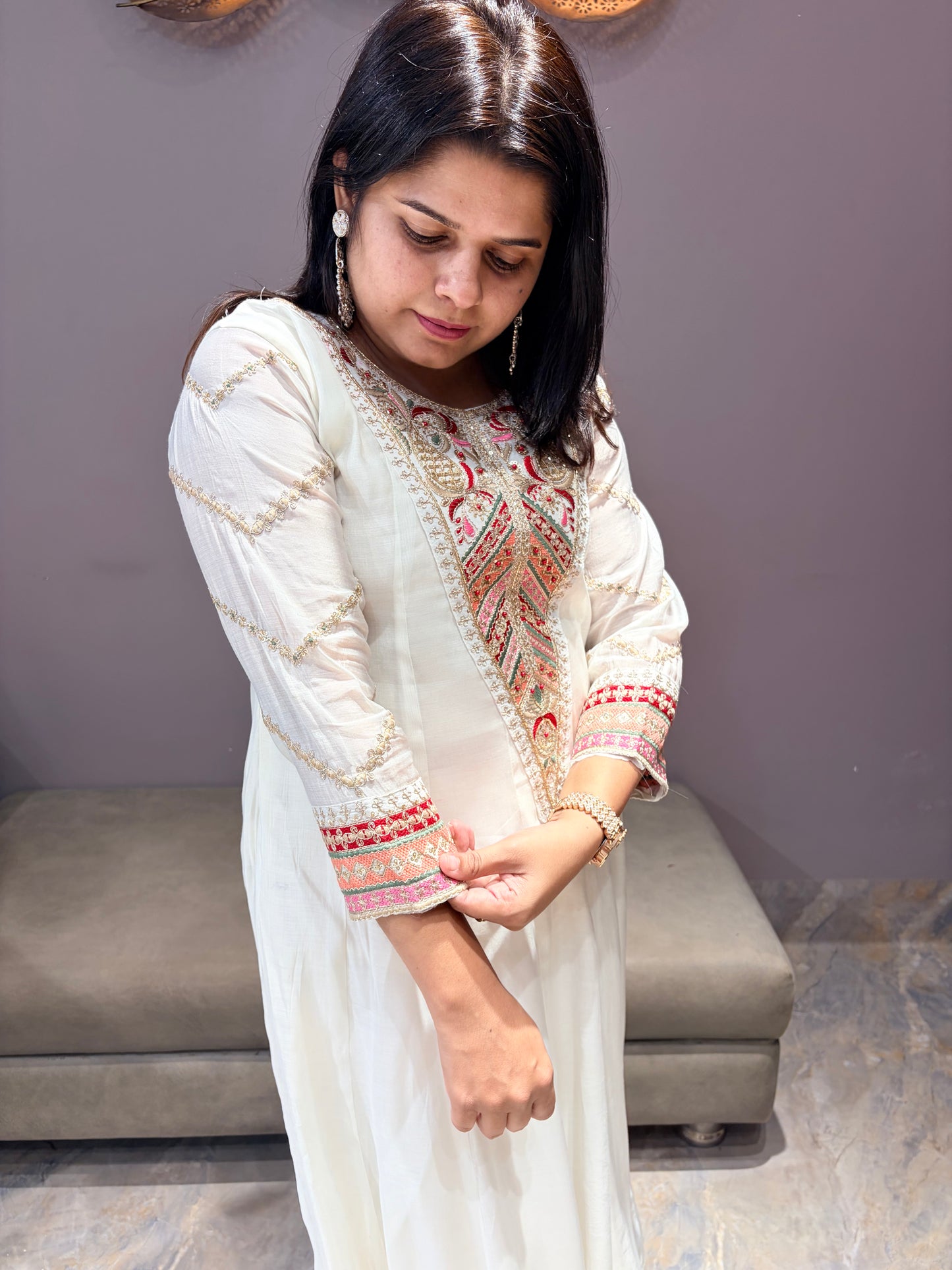 Off White Pure Mul Cotton Premium Anarkali Suit