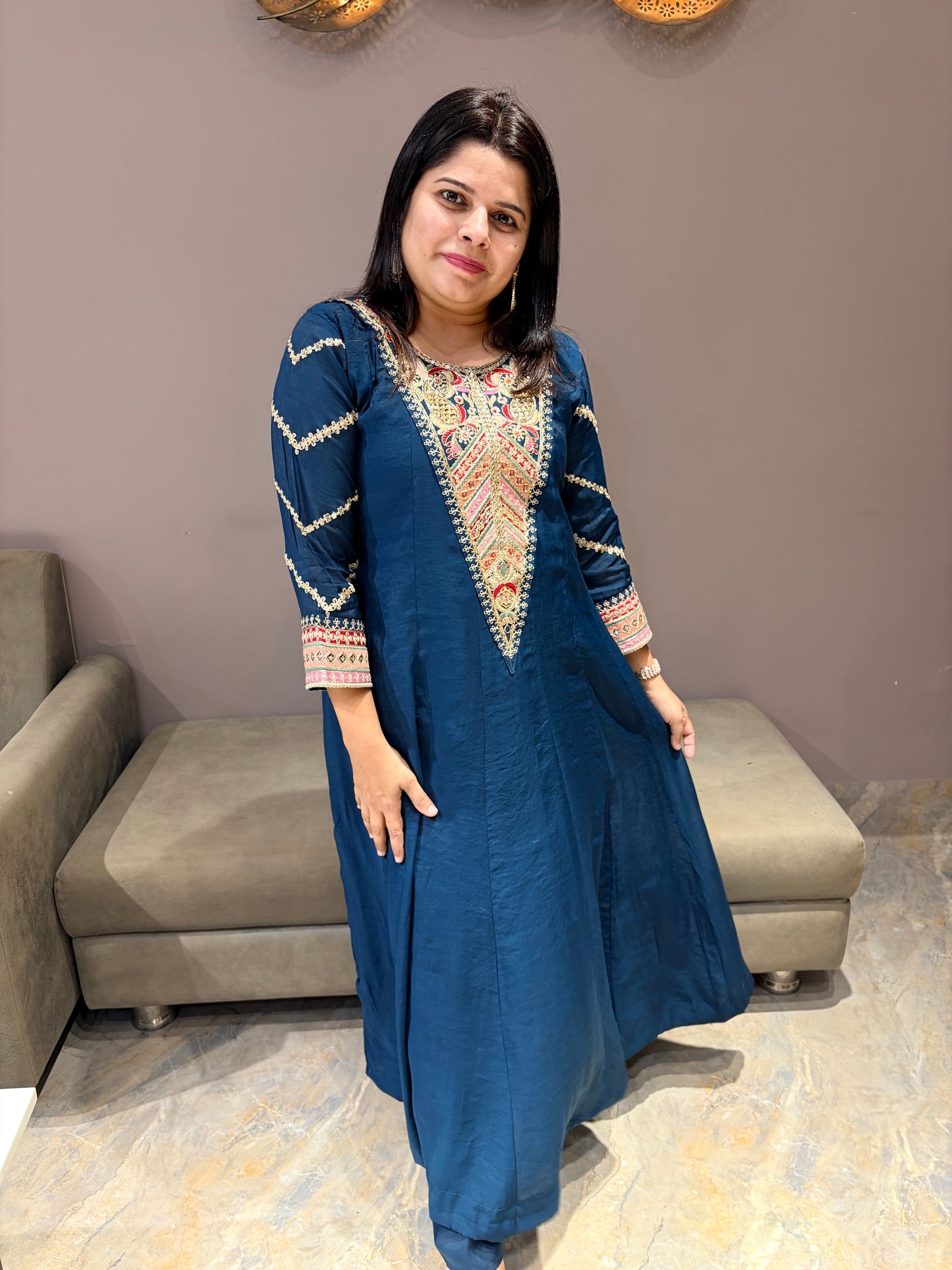 Peacock Color Pure Mul Cotton Premium Anarkali Suit