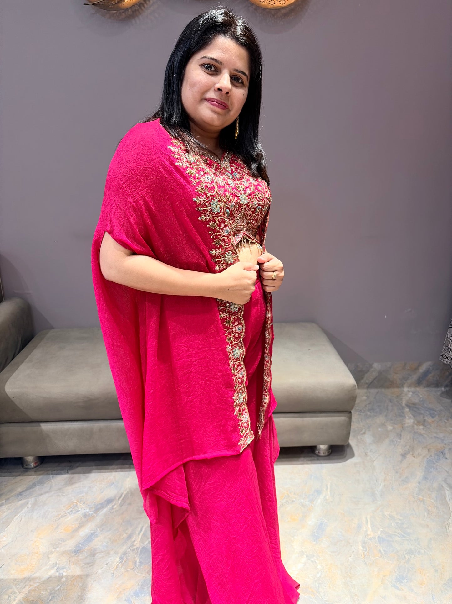 Hot Pink Elegant Indo Western With Plazo and Shrug