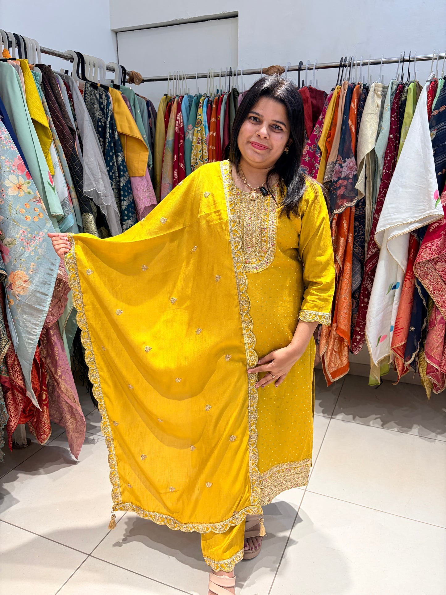 Yellow Gold Anarkali 3-Piece Suit – Festive & Party Wear