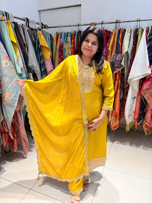 Yellow Gold Anarkali 3-Piece Suit – Festive & Party Wear
