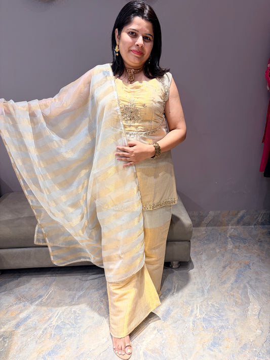 Silver Gold Pure Tissue Designer Indo western