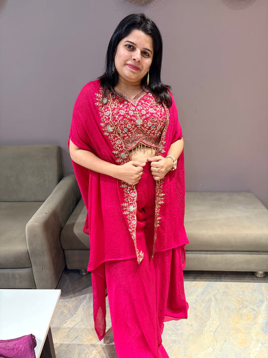 Hot Pink Elegant Indo Western With Plazo and Shrug