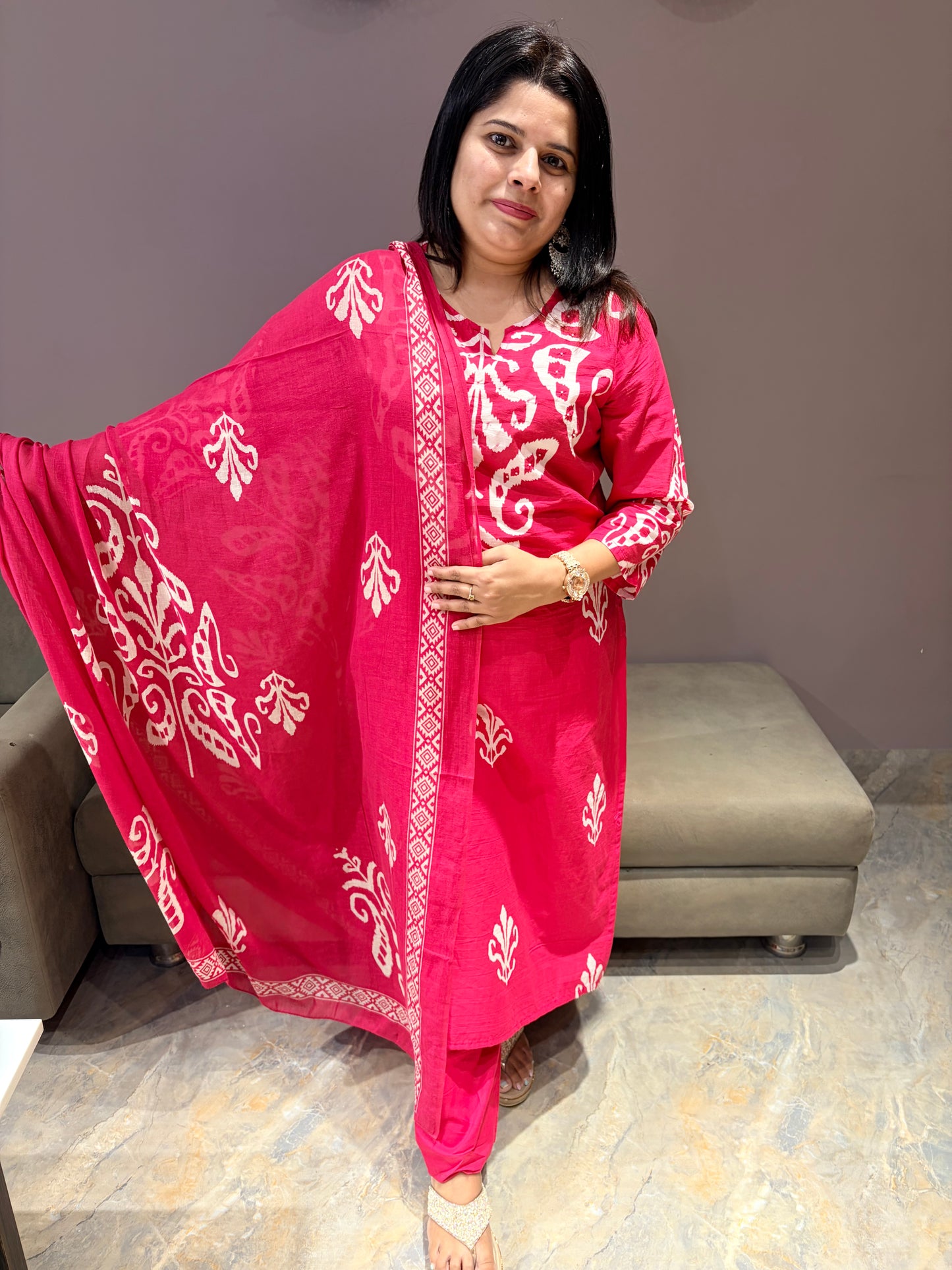 Rani Batik Print Pure Jaipuri Cotton Suit