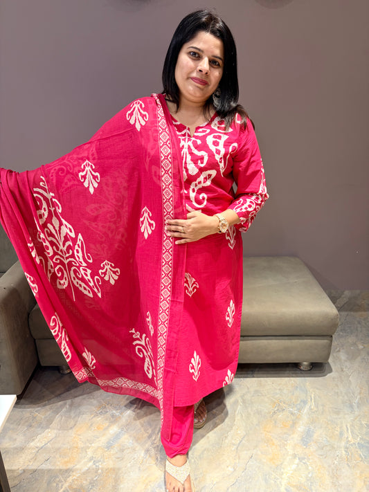 Rani Batik Print Pure Jaipuri Cotton Suit