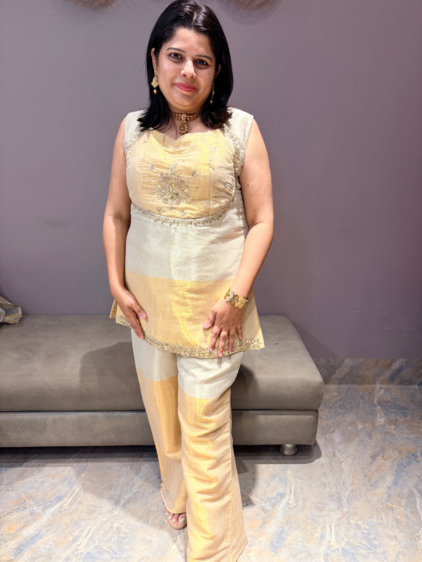 Silver Gold Pure Tissue Designer Indo western