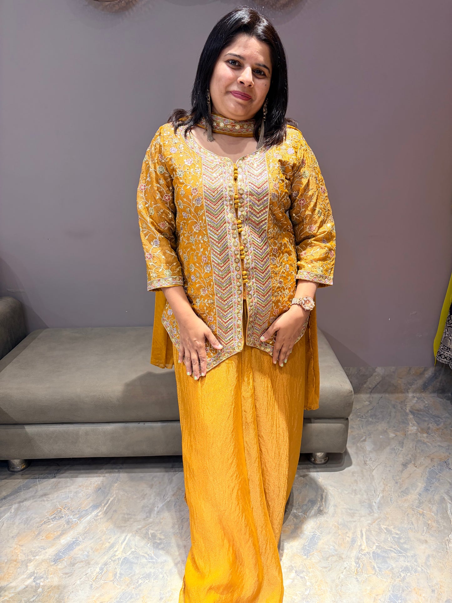 Yellow Color Blazer Cut Designer Indo Western