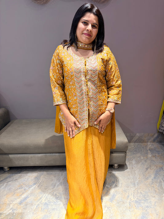 Yellow Color Blazer Cut Designer Indo Western