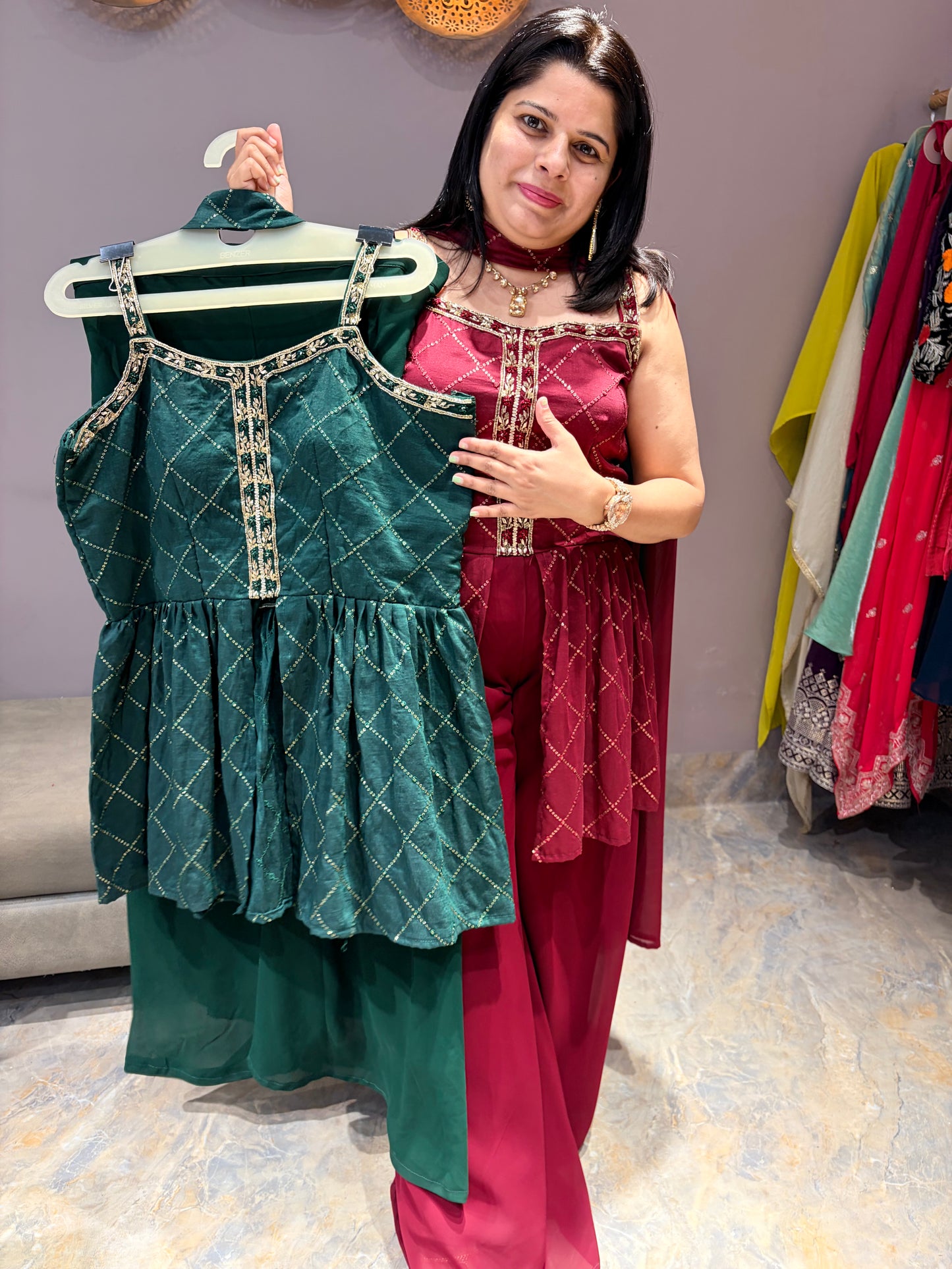 Maroon Spegity Indo Western With Plazo