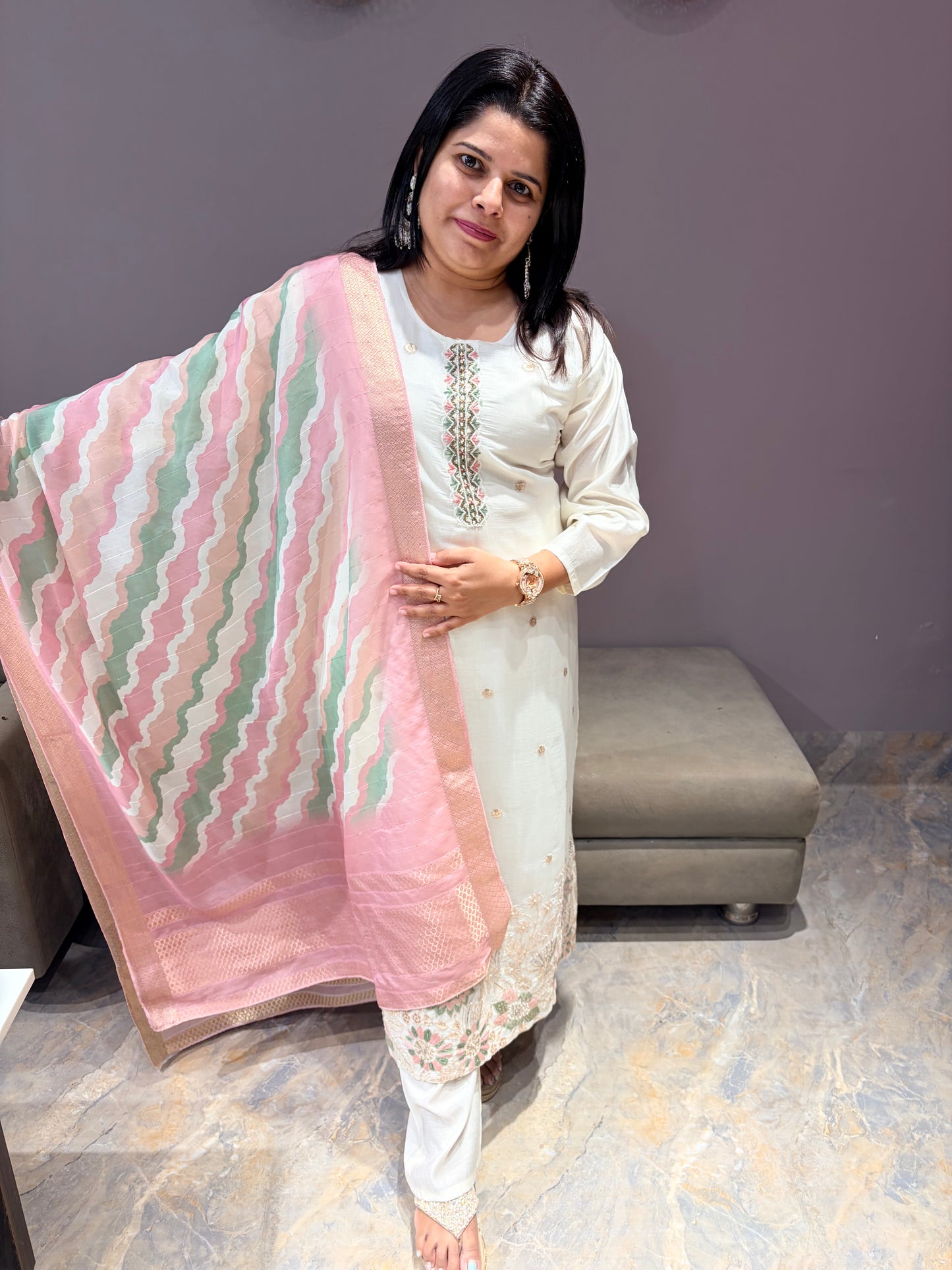 Classic White Designer 3 pc party suit