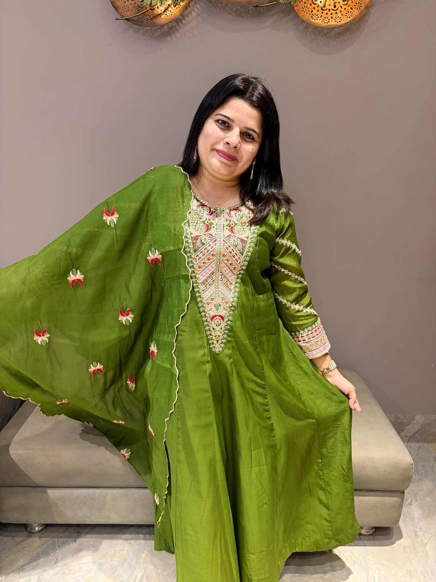 Mehndi Green Pure Mul Cotton Premium Anarkali Suit