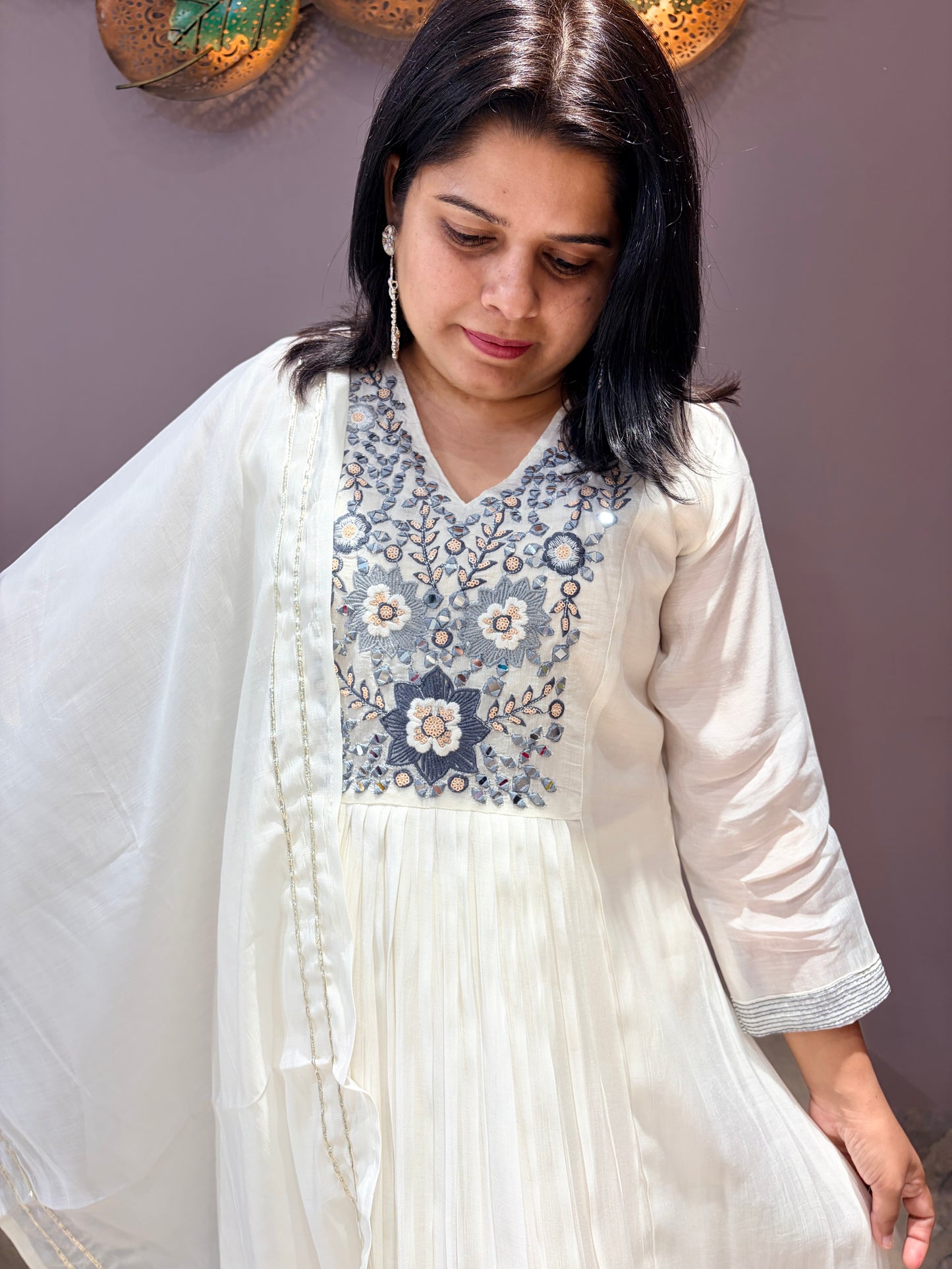 Pure White Mul Cotton Designer Suit