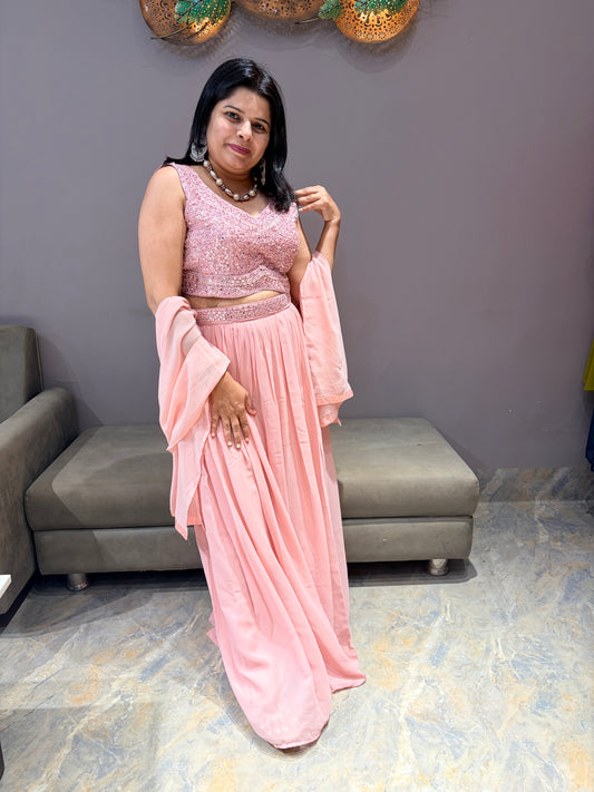 Baby Pink Color Choli Skirt Indo western