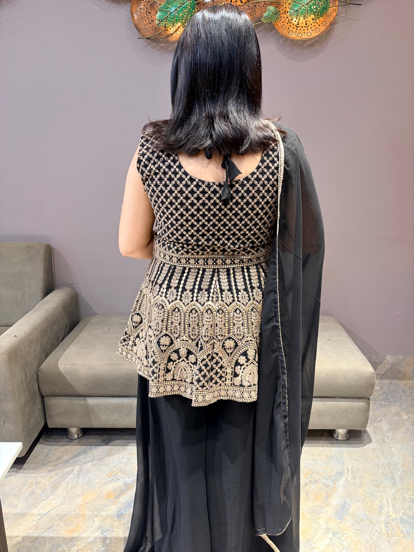 Designer Matt Finish Sequence Work 3 pc Front Open Indo Western