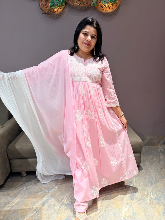Pure Mul Pink Lukhnowi Designer Suit