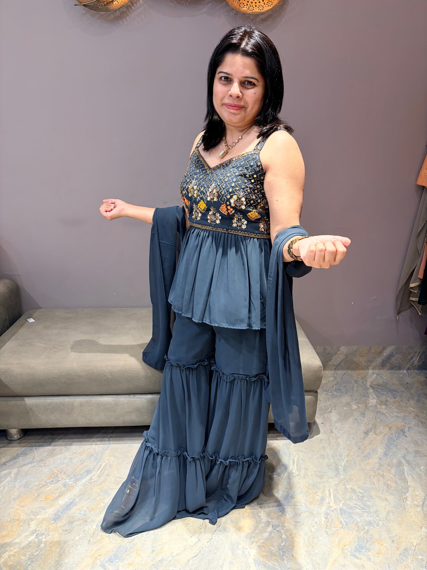 Ash Grey Spegity Style Indo Western