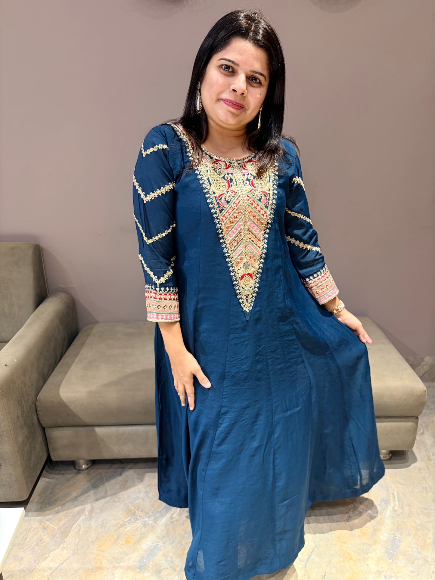 Peacock Color Pure Mul Cotton Premium Anarkali Suit