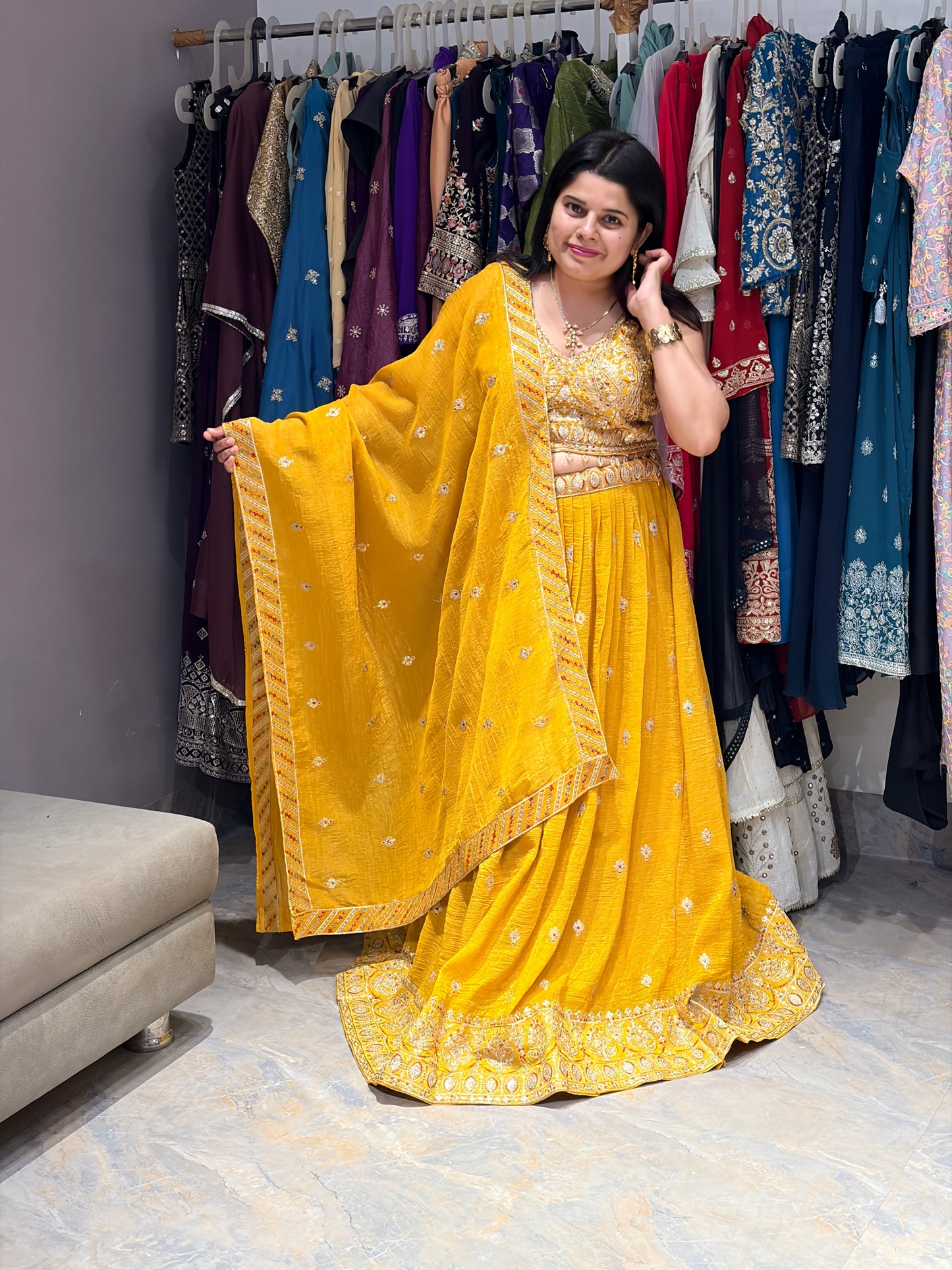 Haldi yellow heavy Lehenga choli
